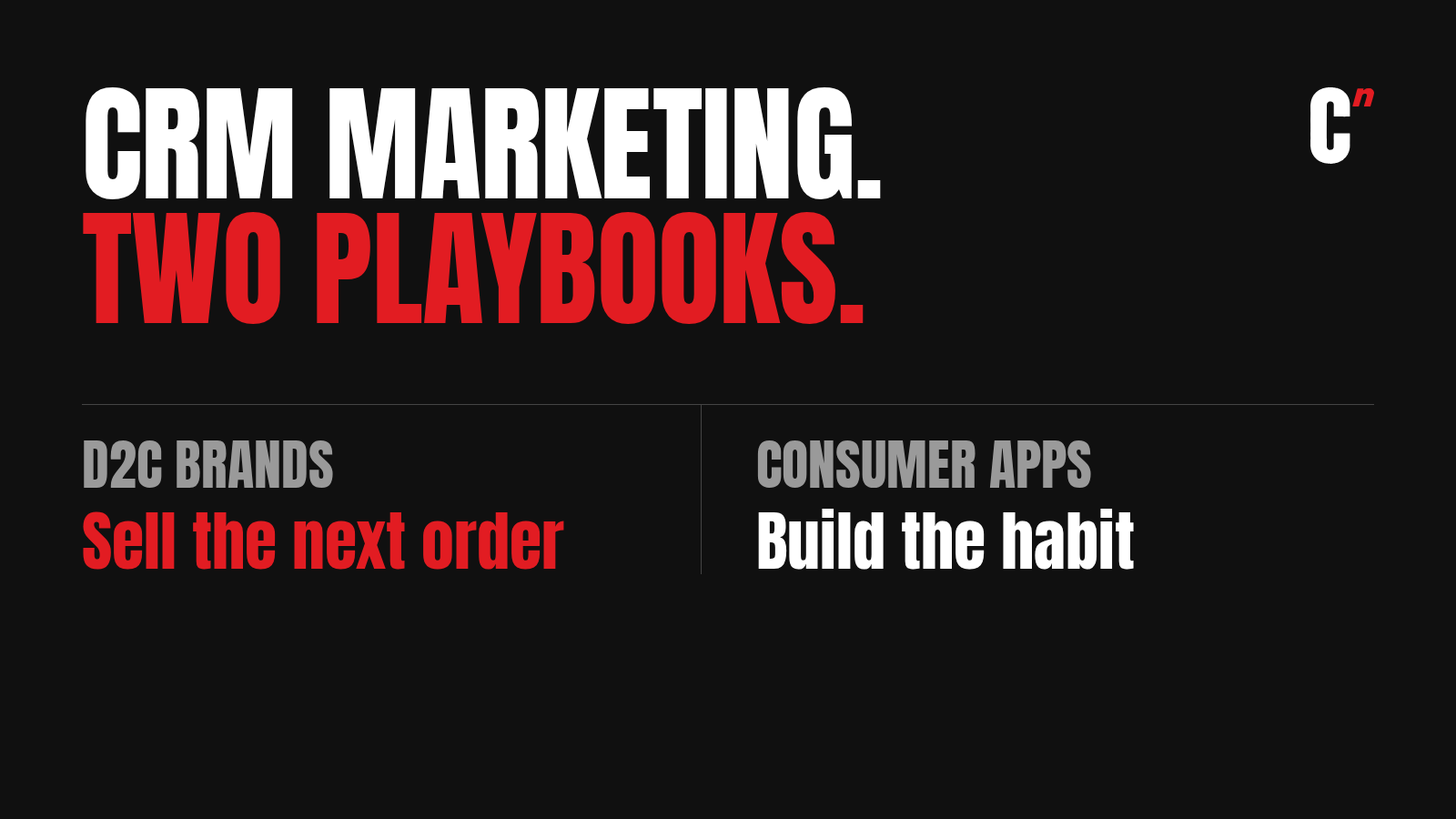 CRM marketing has two playbooks: D2C brands sell the next order, consumer apps build a habit