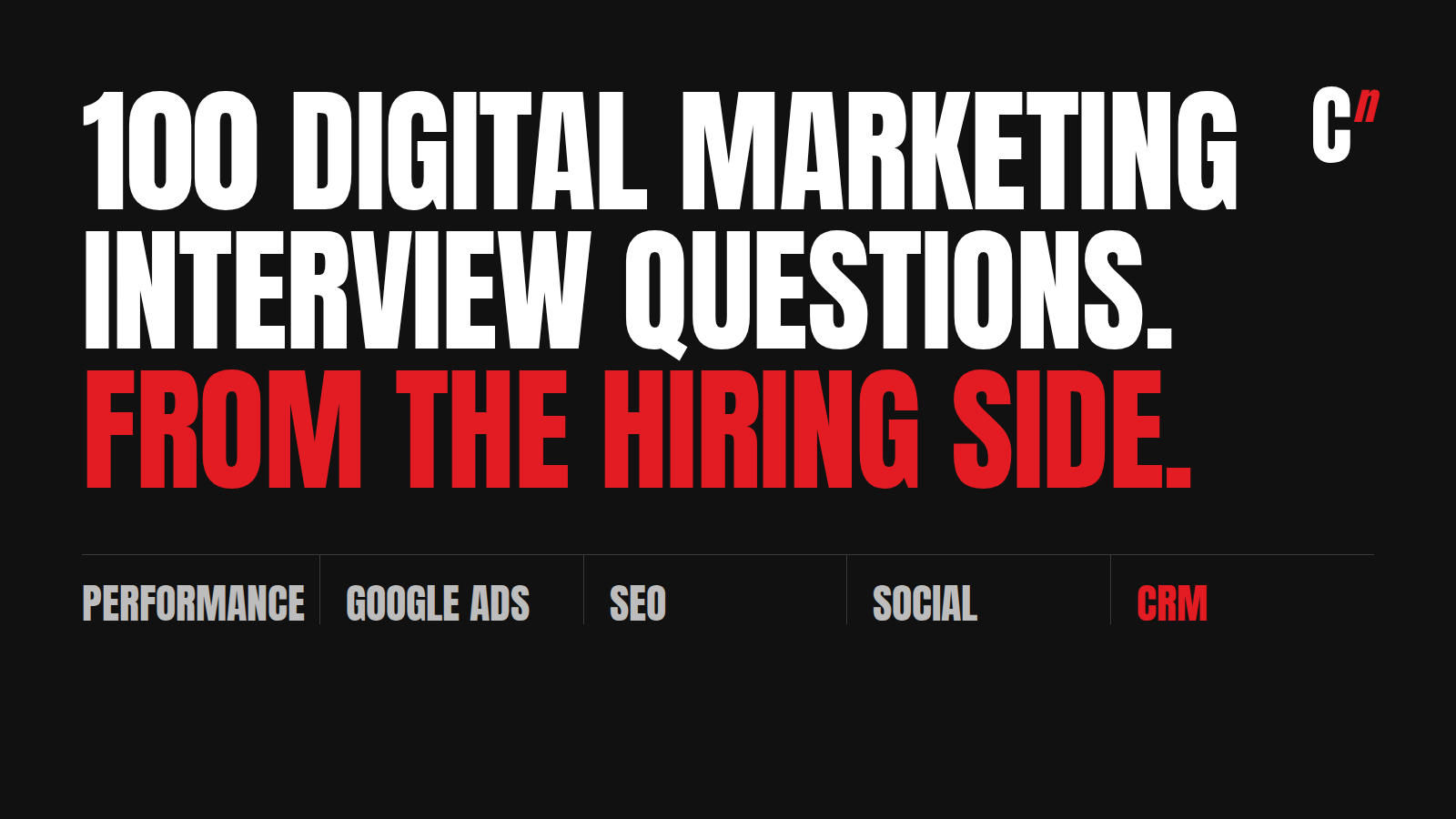 100 digital marketing interview questions from the hiring side, covering performance marketing, Google Ads, SEO, social media and CRM