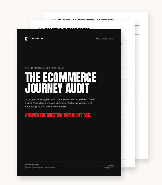 The ecommerce journey audit: the black cover, with the before-the-first-order scorecard and the rules between journeys behind it