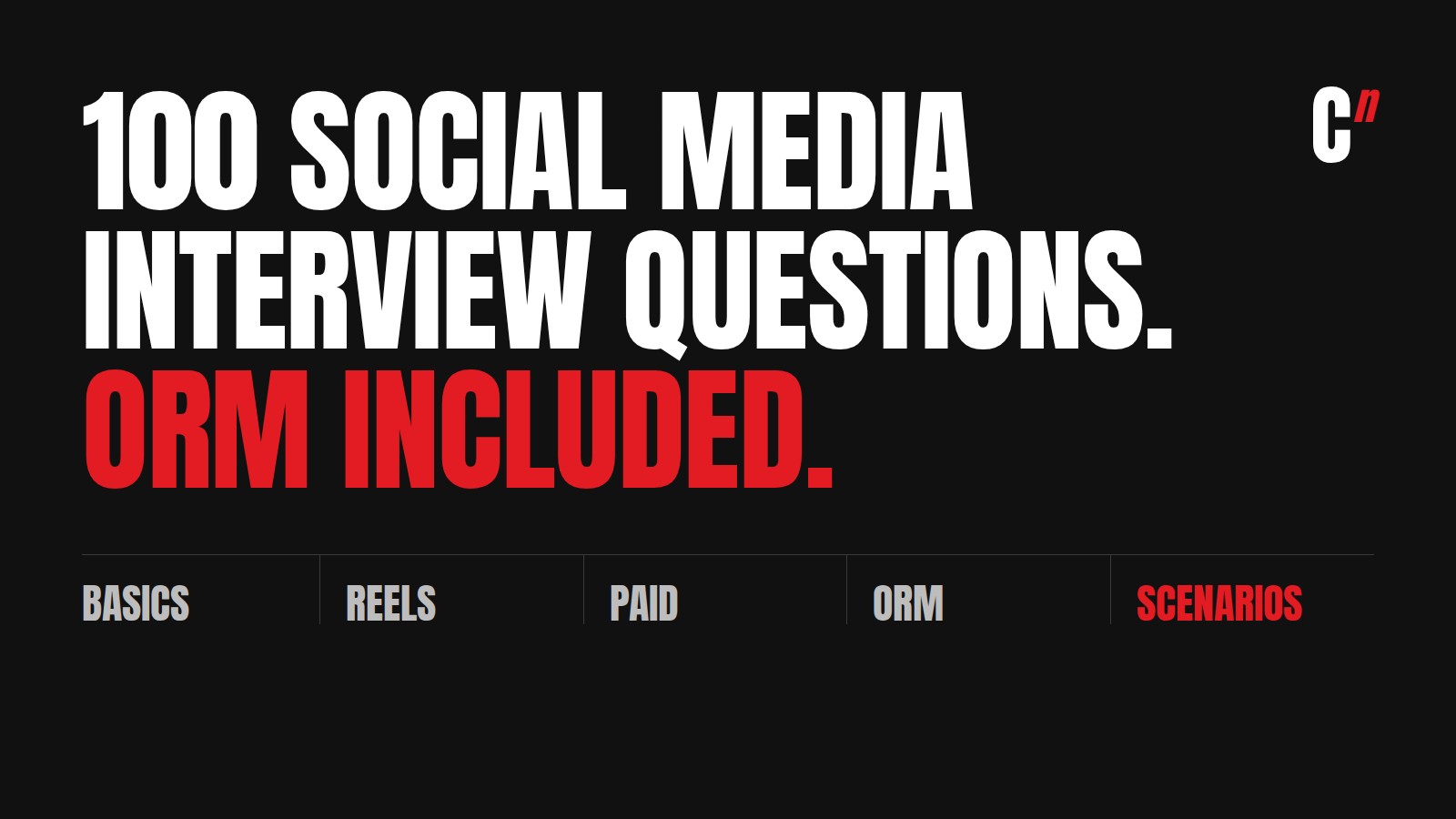 100 social media marketing interview questions, covering basics, content and Reels, paid social and measurement, community and ORM, and scenarios