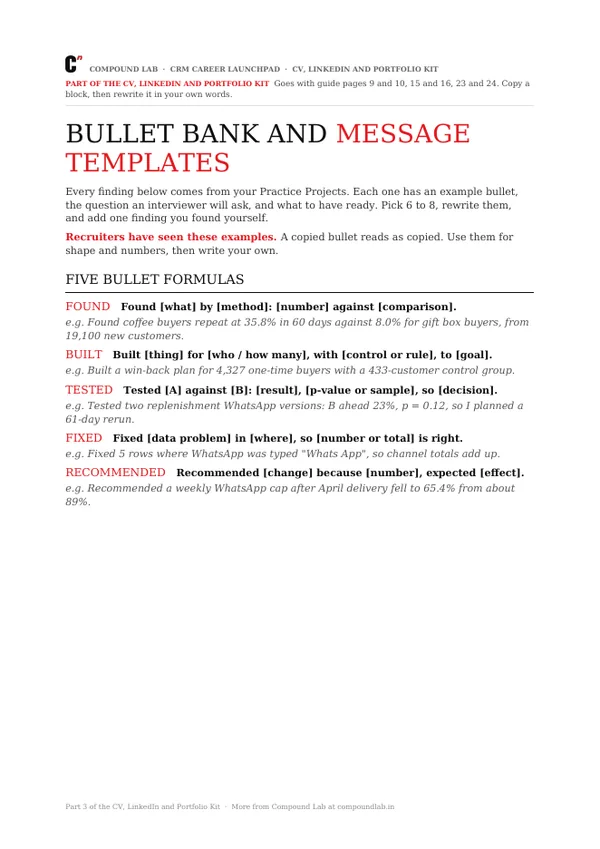 Bullet bank and messages preview