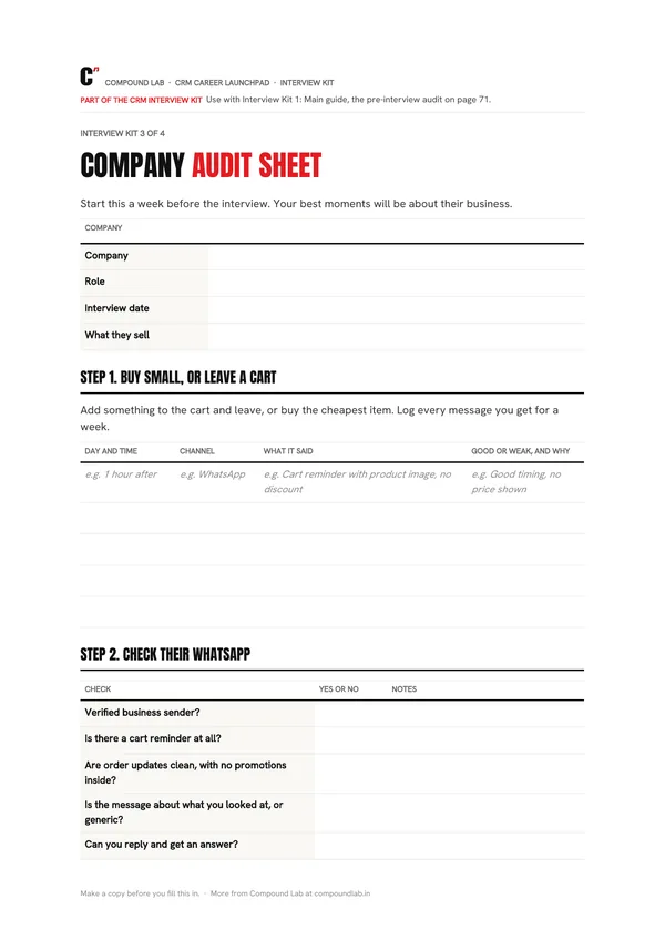 Company audit sheet preview