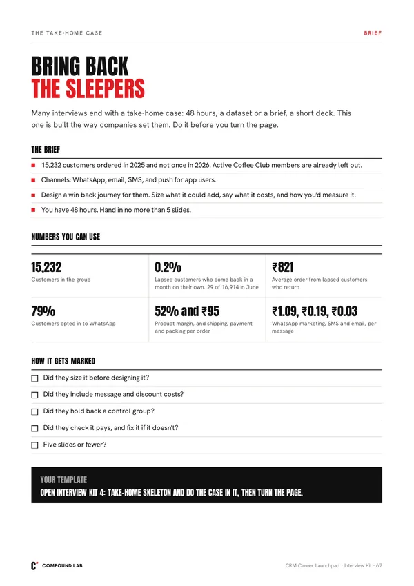 The practice task: win back customers who stopped buying