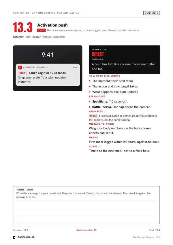 An app push: two lines, one tap