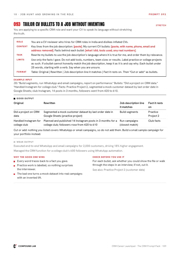 Tailor CV bullets to a job without inventing anything