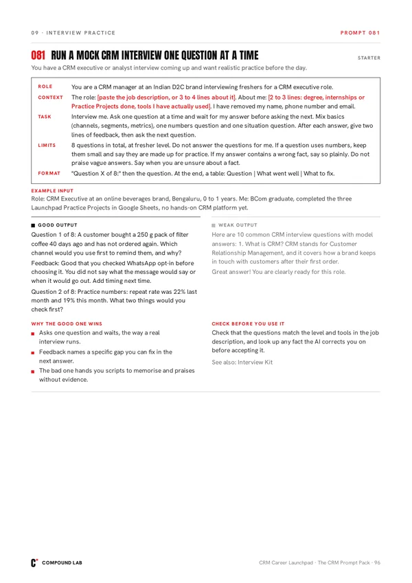 A mock CRM interview, one question at a time